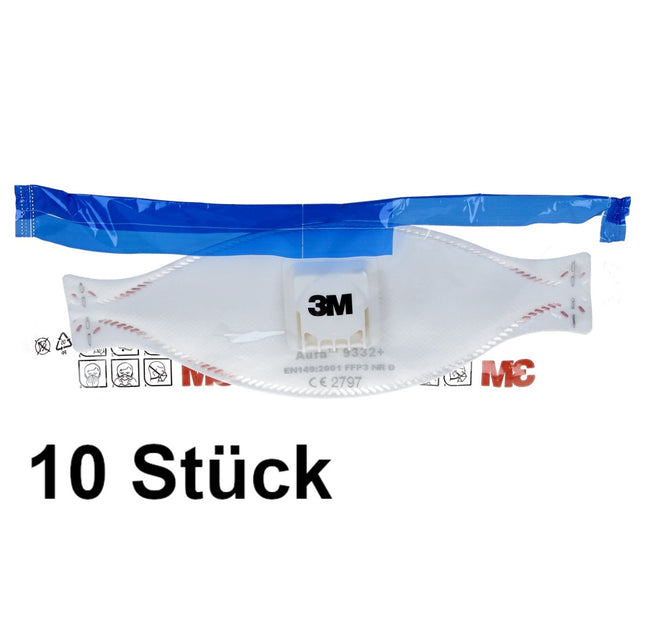 3M FFP3 Aura 9332+ Mascherina respiratoria con valvola 10 pz. EN149:2001 FFP3 NR D - per materiali isolanti e legno duro