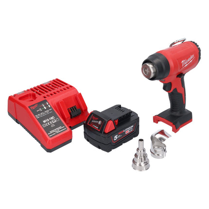 Pistola ad aria calda a batteria Milwaukee M18 BHG-501 18 V 470 °C + 1x batteria ricaricabile 5,0 Ah + caricatore