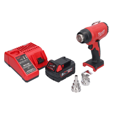 Milwaukee M18 BHG-501 akumulatorowy pistolet na gorące powietrze 18 V 470 °C + 1x akumulator 5,0 Ah + ładowarka