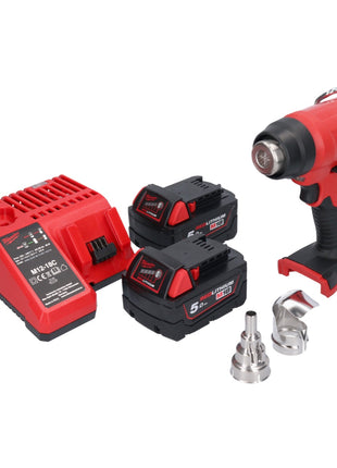 Milwaukee M18 BHG-502C Pistolet à air chaud sans fil 18 V 470 °C + 2x Batteries 5,0 Ah + Chargeur