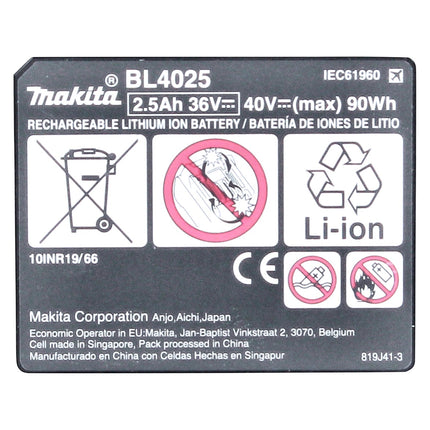 Kit di alimentazione Makita 40 V max. con 4x batterie BL 4025 2,5 Ah XGT ( 4x 191B36-3 ) + caricatore rapido DC 40 RA XGT LXT ( 191E07-8 )
