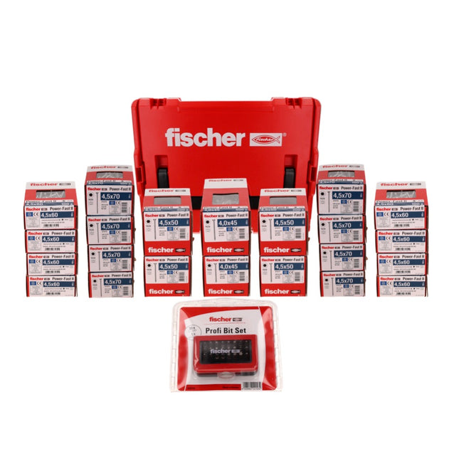 Fischer L-Boxx 238 Power Fast II 3401 tlg. Spanplattenschraube Set ( 558740 ) + L-Boxx Senkkopf mit Torx Vollgewinde / Teilgewinde galvanisch verzinkt, blau passiviert