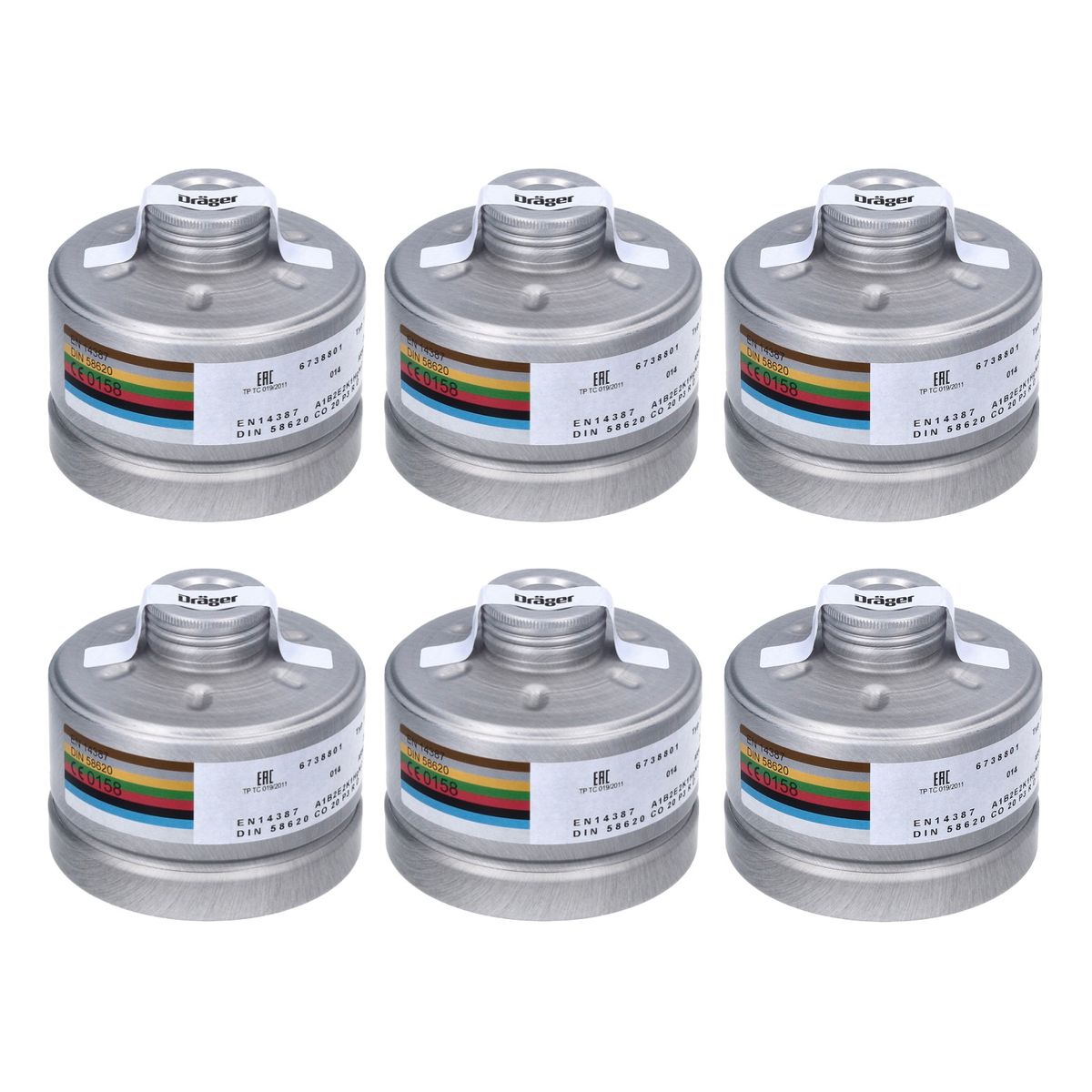 Dräger X-plore Rd40 Atemschutzfilter 6x A1B2E2K1 Hg CO NO-P3 RD ( 6x 6738801 ) EN148-1 für X-plore 6000 Vollmaske und Halbmasken X-plore 4000