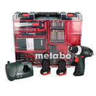 Metabo PowerMaxx BS Basic Set taladro atornillador a batería 10,8 V 34 Nm + 2 baterías 2,0 Ah + cargador + juego de brocas de 64 piezas + maletín (600080880)