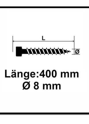 Tornillo SPAX IN.FORCE 8,0 x 400 mm 100 piezas (2x 1221010804005) Torx T-STAR Plus T40 culata totalmente roscada Broca WIROX CUT