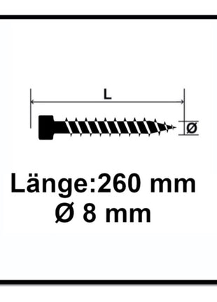 Tornillo SPAX IN.FORCE 8,0 x 260 mm 100 piezas (2x 1221010802605) Torx T-STAR Plus T40 culata totalmente roscada Broca WIROX CUT