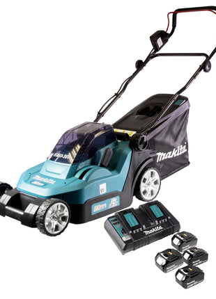 Makita DLM 432 PF4 Akku Rasenmäher 36 V ( 2x 18 V ) 43 cm Brushless + 4x Akku 3,0 Ah + Doppel Ladegerät