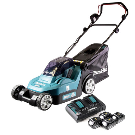 Tosaerba a batteria Makita DLM 432 PG4 36 V (2x 18 V) 43 cm senza spazzole + 4x batterie 6,0 Ah + doppio caricatore