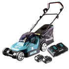 Makita DLM 382 PT2 Rasaerba a batteria 36V ( 2x 18V ) / 38 cm / 40 l + 2x Batterie 5,0 Ah + Caricabatterie doppio