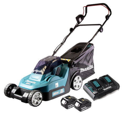 Cortacésped a batería Makita DLM 382 PT2 36 V (2x 18 V) 38 cm 40 l + 2x batería 5,0 Ah + cargador doble