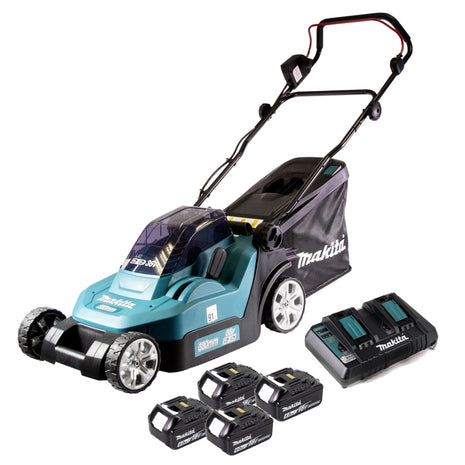 Makita DLM 382 PG4 cordless lawn mower 36 V ( 2x 18 V ) 38 cm 40 l + 4x battery 6.0 Ah + double charger