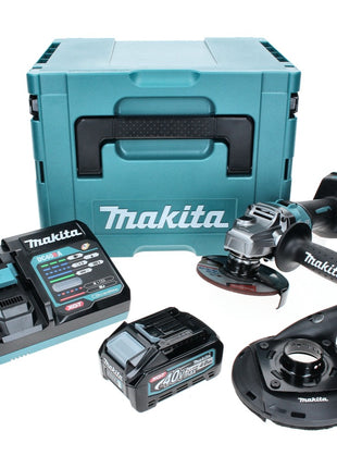 Amoladora angular a batería Makita GA 005 GM101 40 V máx. 125 mm Brushless XGT + 1x batería 4,0 Ah + cargador + campana de aspiración + Makpac