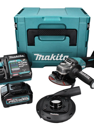 Amoladora angular a batería Makita GA 013 GM101 40 V máx. 125 mm sin escobillas XGT + 1x batería 4,0 Ah + cargador + campana de aspiración + Makpac