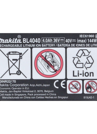 Zestaw akumulatorów Makita 4x BL 4040 40 V maks. 4,0 Ah XGT Li-Ion ( 4x 191B26-6 ) Stopień ochrony IP64 z wyświetlaczem LED