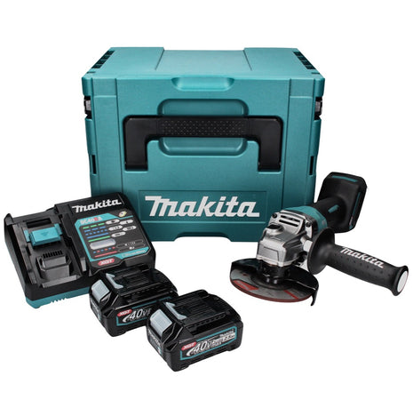 Makita GA 016 GD201 Meuleuse d'angle sans fil 40 V maxi 125 mm brushless XGT + 2x Batteries 2,5 Ah + Chargeur + Makpac