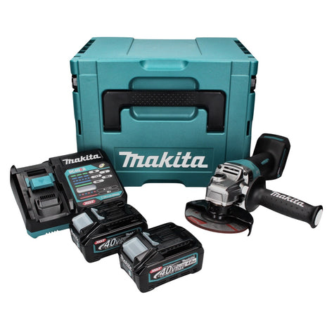 Amoladora angular a batería Makita GA 016 GM201 40 V máx. 125 mm sin escobillas XGT + 2x batería 4,0 Ah + cargador + Makpac