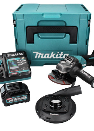 Amoladora angular a batería Makita GA 016 GD101 40 V máx. 125 mm sin escobillas XGT + 1x batería 2,5 Ah + cargador + campana de aspiración + Makpac