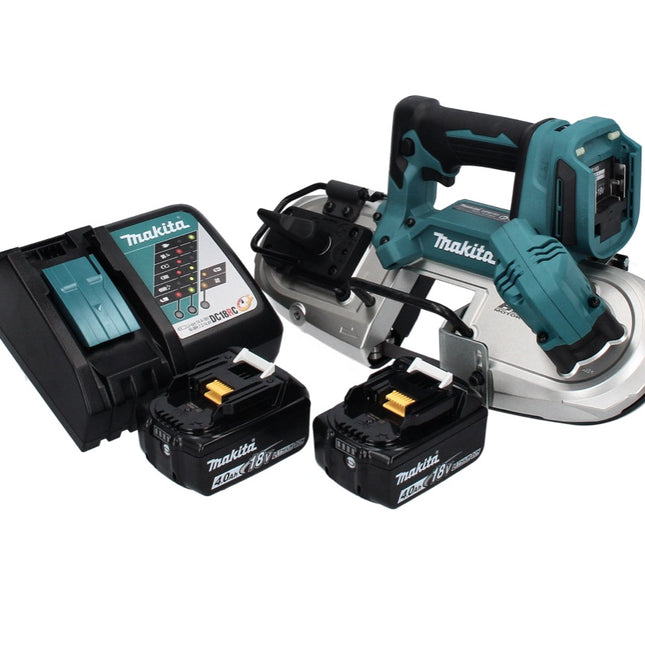 Makita DPB 183 RM Sega a nastro a batteria 18V 66mm + 2x Batterie 4,0 Ah + Caricabatterie
