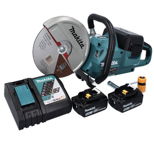 Tagliatrice a batteria Makita DCE 090 RT2X1 36 V (2x 18 V) 230 mm Brushless + 2 batterie da 5,0 Ah + caricabatterie