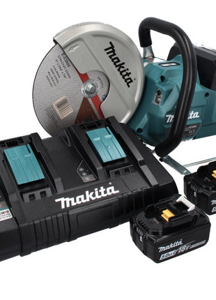 Makita DCE 090 PT2X1 tronçonneuse à batterie 36 V (2x 18 V) 230 mm sans balais + 2x batterie 5,0 Ah + double chargeur