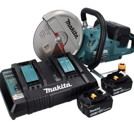 Makita DCE 090 PT2X1 Akku Trennschleifer 36 V ( 2x 18 V ) 230 mm Brushless + 2x Akku 5,0 Ah + Doppelladegerät