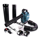 Makita DUB 363 T2V Soffiatore / aspirafoglie a batteria 36 V ( 2x 18 V ) Brushless + set di aspirazione + 2x batteria 5,0 Ah - senza caricabatterie