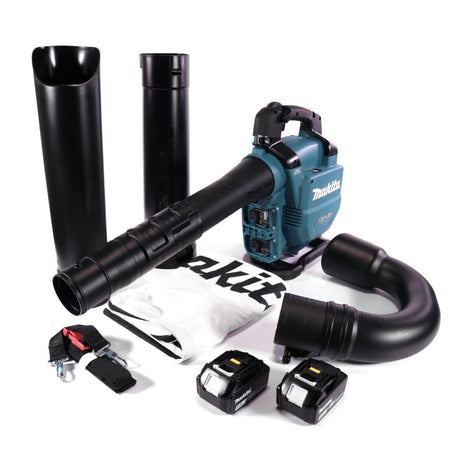 Soplador / aspirador de hojas a batería Makita DUB 363 T2V 36 V (2x 18 V) sin escobillas + set de aspiración + 2x batería 5,0 Ah - sin cargador