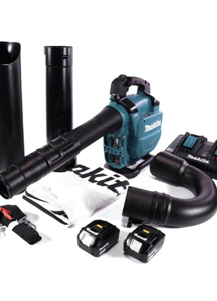 Makita DUB 363 PT2V Aspirateur Souffleur sans fil 36 V ( 2x 18 V ) Brushless + 2x Batterie 5,0 Ah + 1x Double chargeur + Kit d'aspiration