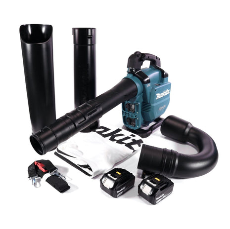 Soplador / aspirador de hojas a batería Makita DUB 363 G2V 36 V (2x 18 V) sin escobillas + juego de aspiración + 2x batería 6,0 Ah - sin cargador