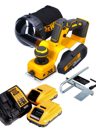 Raboteuse à batterie DeWalt DCP 580 L2 18 V 82 mm sans balais + sac à poussière DWV 9390 + 2x batteries 3,0 Ah + chargeur