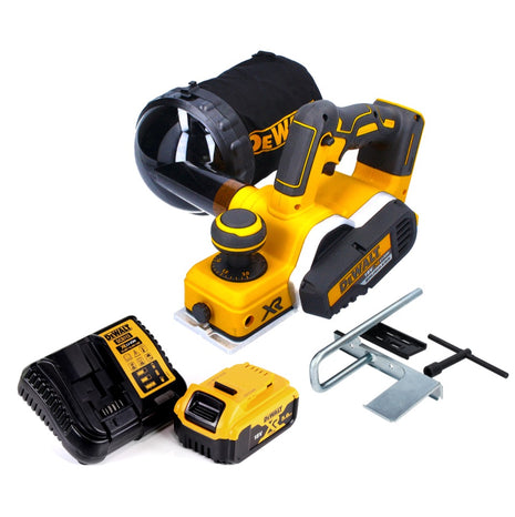 Cepilladora de batería DeWalt DCP 580 P1 18 V 82 mm sin escobillas + bolsa para el polvo DWV 9390 + 1x batería 5,0 Ah + cargador