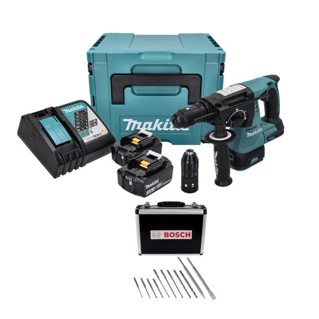 Makita DHR 243 RFJ Akku Bohrhammer 18 V 2,0 J SDS plus Brushless + 2x Akku 3,0 Ah + Ladegerät + 11 tlg. Bohrer Meißel Set + Makpac