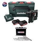 Metabo BH 18 LTX BL 16 Perceuse à percussion sans fil 18 V 1,3 J SDS-plus Brushless + 2x Batteries 4,0 Ah + Chargeur + Jeu de perceuses et burins - 11 pièces, certifié PGM + Coffret MetaBOX