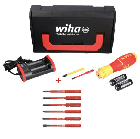 Wiha speedE II E-Tournevis - 7 pcs + 2x SlimBit + Batteries + Chargeur + L-Boxx Mini + Set d'embouts slimBit electric VDE Torx set - 6 pcs.