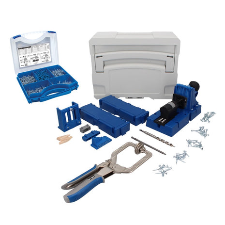 KREG Jig K5MS-EUR-SYS Master System Set kit complet de menuisier + Gabarit de perçage K5 + Socle + Pince de serrage + Jeu de vis 675 pièces + Coffret Systainer