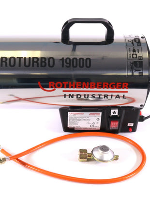 Cañón calefactor Rothenberger Industrial RoTurbo 19000 + encendido piezoeléctrico + manguera + regulador (1500000051) llama 980 °C