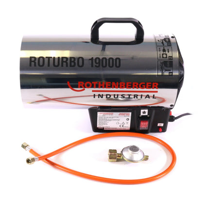 Rothenberger Industrial RoTurbo 19000 Generatore di calore a gas + Accensione piezoelettrica + Tubo + Regolatore ( 1500000051 ) - Fiamma 980 °C
