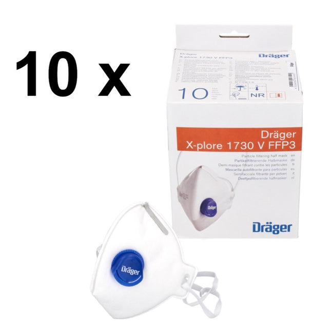 Dräger X-plore 1730 V NR D Semi-maschera filtrante FFP3 - 100 pz. ( 10x 3951088 ) Misura universale con respiratore a valvola CoolMAX