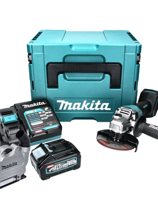 Amoladora angular a batería Makita GA 013 GM101 40 V máx. 125 mm sin escobillas XGT + 1x batería 4,0 Ah + cargador + campana de aspiración + Makpac