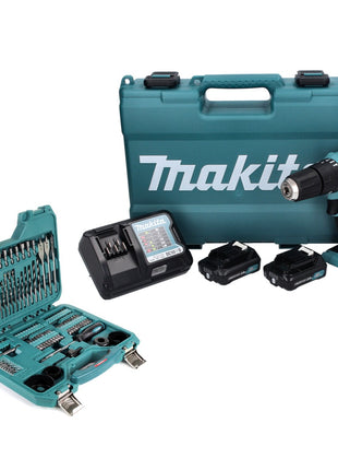 Makita HP 333 DWAE Akku Schlagbohrschrauber 12 V 30 Nm + 2x Akku 2,0 Ah + Ladegerät + 101 tlg. Bit Bohrer Set + Koffer - Toolbrothers