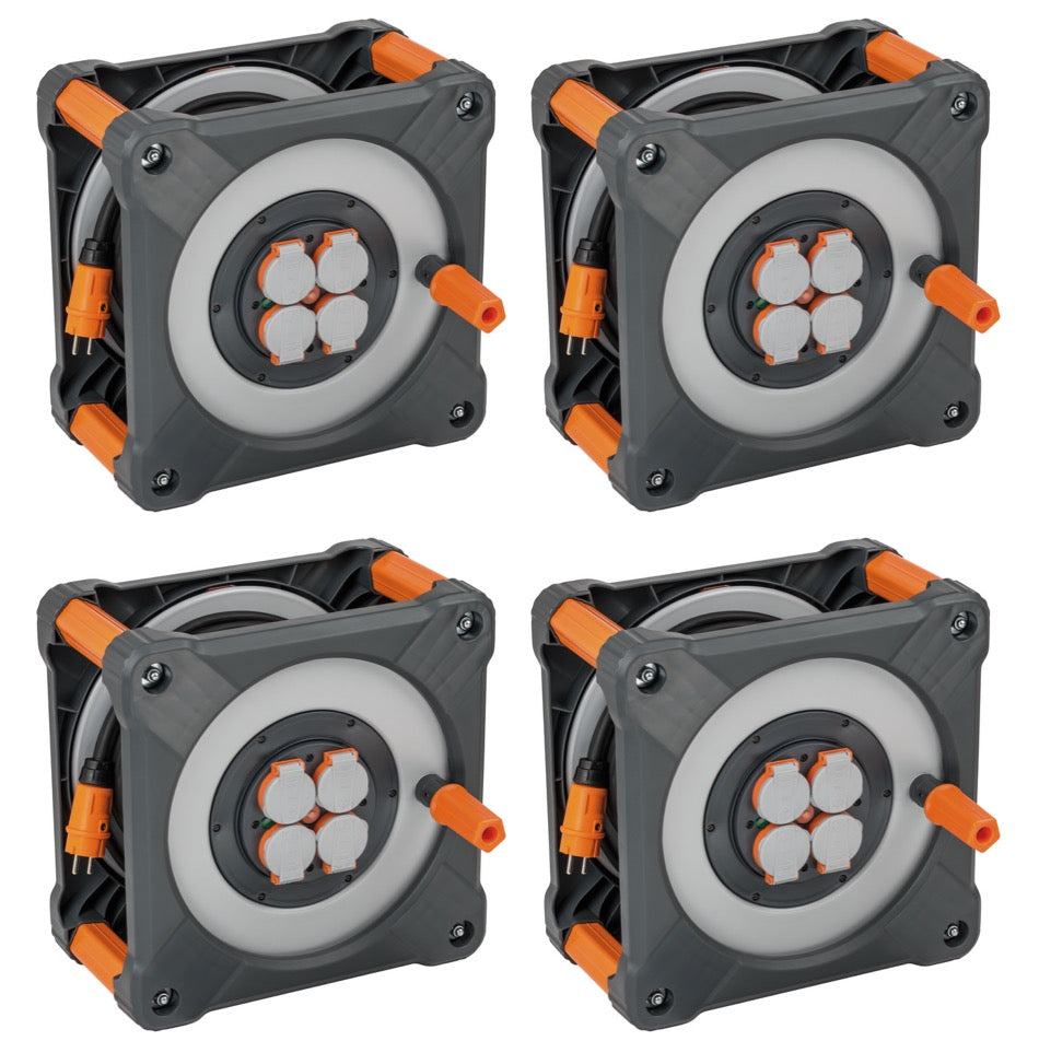 Brennenstuhl professionalLINE Set 4x Kabeltrommel mit Rundum Überrollschutz ( 4x 9202330100 ) 33 m 4 Steckdosen IP44 BGI 608