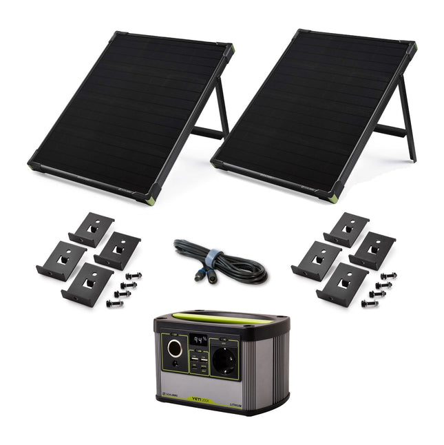 Goal Zero Yeti 200X Portable Power Station - 230 V 13 Ah + 2x Boulder 50 Solarpanel 22 V 50 W 3,5 A + 4,5 Meter Verlängerungskabel + 2x Boulder Montagekit