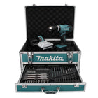 Makita HP 457 DWX4 Trapano avvitatore con percussione a batteria 18V 42Nm Serie G + 1x Batteria 1,5 Ah + Caricabatterie DC 18 WA + Set di punte da 70 pezzi + Valigetta