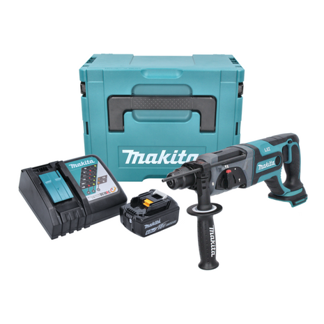 Taladro percutor inalámbrico Makita DHR 241 RG1J 18 V 2,0 J SDS plus + 1x batería 6,0 Ah + cargador + Makpac