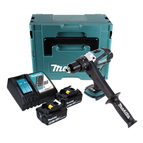 Makita DDF 458 RGJ taladro atornillador inalámbrico 18 V 91 Nm + 2x baterías 6,0 Ah + cargador + Makpac