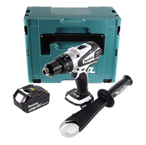 Makita DDF 458 G1J W Taladro atornillador inalámbrico 18 V 91 Nm blanco + 1x batería 6,0 Ah + Makpac - sin cargador