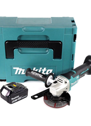 Amoladora angular a batería Makita DGA 458 G1J 18 V 115 mm sin escobillas + 1x batería 6,0 Ah + Makpac - sin cargador