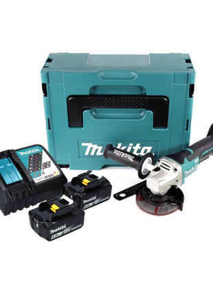 Makita DGA 458 RGJ Akku Winkelschleifer 18 V 115 mm Brushless + 2x Akku 6,0 Ah + Ladegerät + Makpac