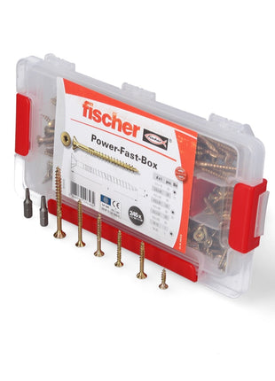 Fischer Power-Fast Box 245 piezas 3,5 - 5 mm (667005) cabeza avellanada con doble rosca Torx, galvanizado, pasivado amarillo