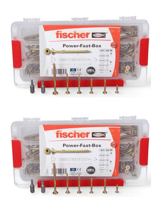 Fischer Power-Fast Box Set - 2x 245 Pièces 3,5 - 5 mm (2x 667005) tête fraisée avec double filetage Torx, galvanisé, passivé jaune